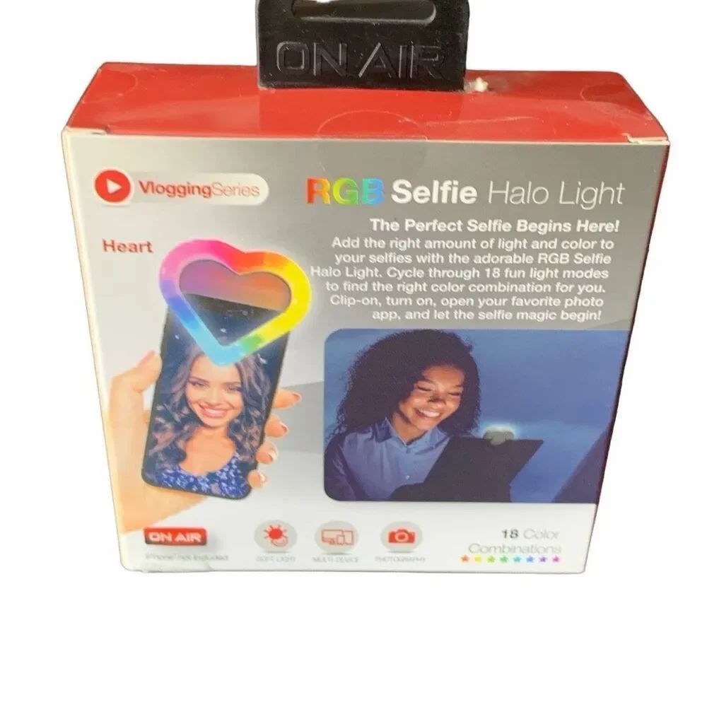 NEW RGB Selfie Halo Light Heart Shape 18 Color Combinations Clip On